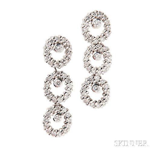 18kt White Gold and Diamond Earrings, set with full-cut diamonds, approx. total wt. 1.90 cts., lg. 1 1/8 in.