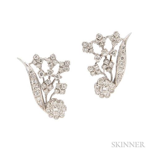 14kt White Gold and Diamond Earrings, designed as flowers, set with full-cut diamonds, approx. total wt. 1.50 cts., lg. 7/8 i