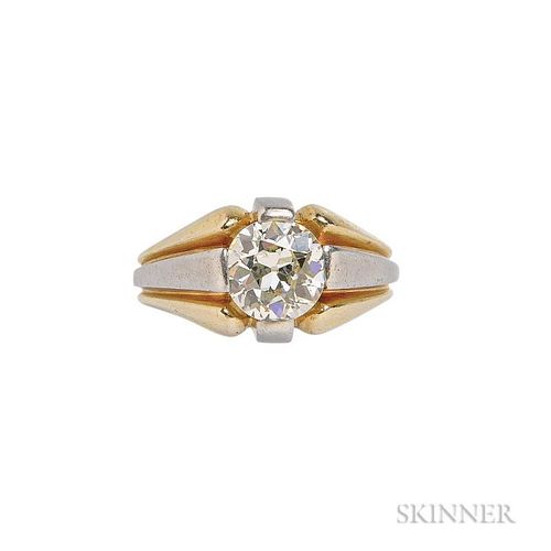 Diamond Ring, centering an old European-cut diamond weighing approx. 2.25 cts., platinum and gold mount, size 9 3/4.