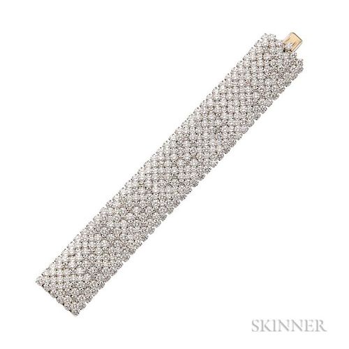 Platinum and Diamond Bracelet, Hammerman Brothers, the flexible strap prong-set with round brilliant-cut diamonds, approx. to