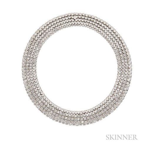 Platinum and Diamond Necklace, Hammerman Brothers, the flexible necklace prong-set with round brilliant-cut diamonds, approx.