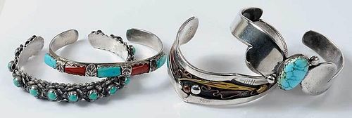 Four Silver Cuff Bracelets