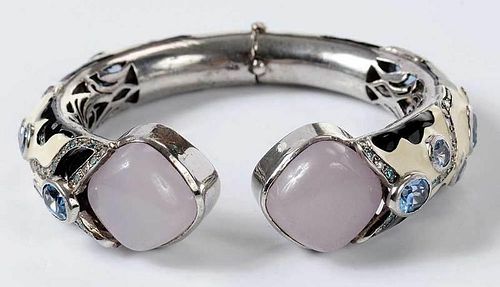 Silver Gemstone Hinged Cuff Bracelet