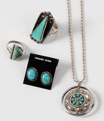 Four Pieces Southwestern Turquoise Jewelry