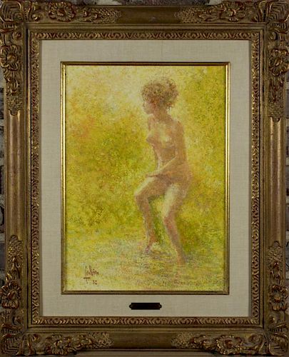 Louis Fabien (France,b 1924) oil on canvas "Baignade en Cachette"