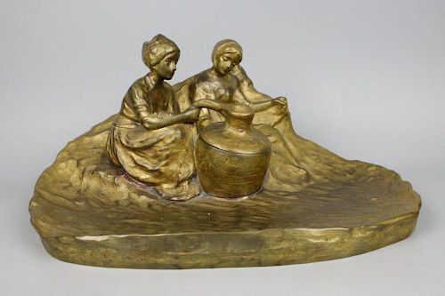 Peter Tereszczuk (Austria,1875-1963) Bronze Inkwell "Sur Les Dunes"