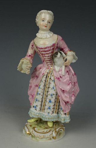 Antique Meissen Figurine "Girl Holding Dog"