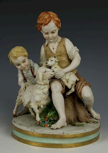 Capodimonte Benacchio Figurine "Two Boys with Sheeps"