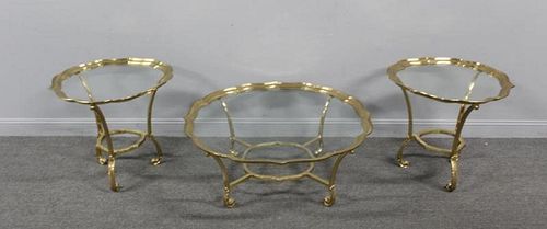 Vintage 3 Piece Brass Coffee / End table Set