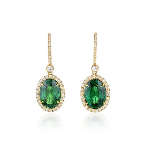 A Pair of Tsavorite and Diamond Earrings, with a GIA Report