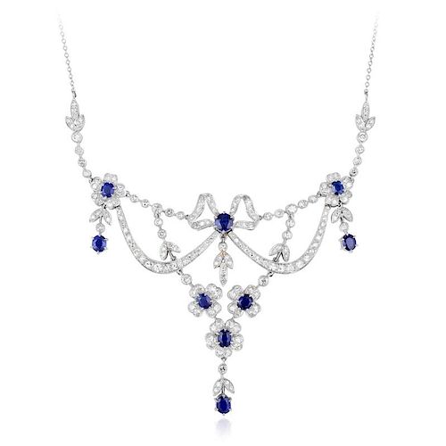 A Diamond and Sapphire Garland Necklace