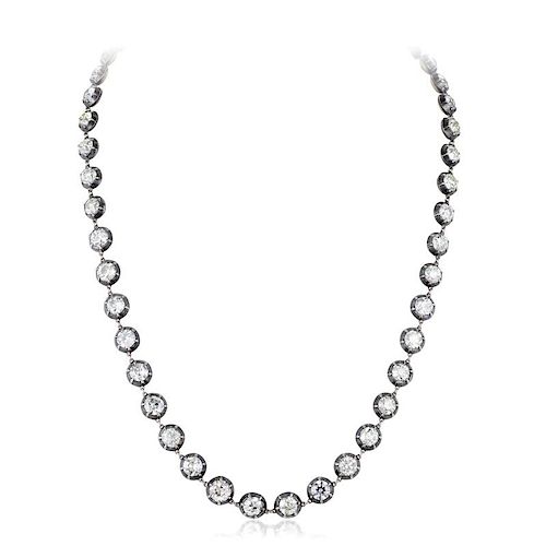 A Silver Top Gold Back Diamond Riviere Necklace