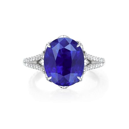 A 10.43-Carat Unheated Ceylon Sapphire and Diamond Ring, with a AGL Report