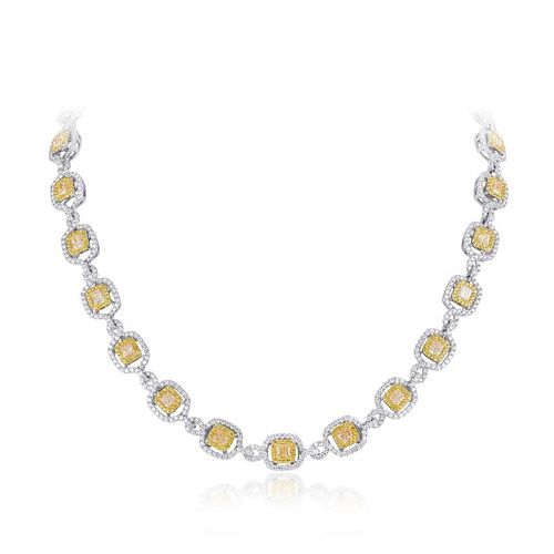 A Yellow and White Diamond Necklace