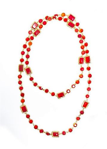 A Chanel Red Crystal Chiclet Sautoir,