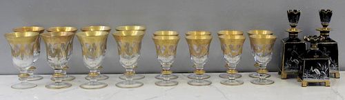 Set of Etched and Gilt Decorated Goblets and Gilt
