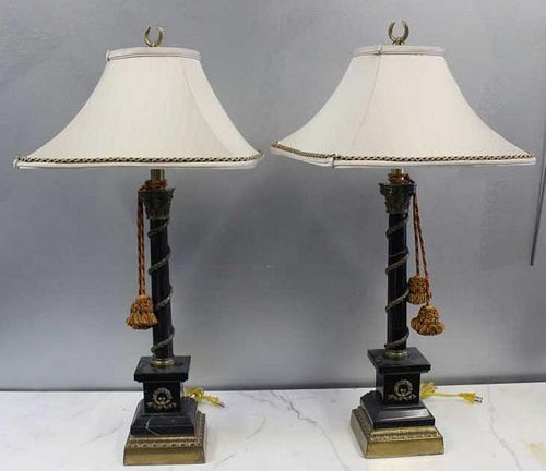 A Vintage Pair of Gilt Metal Mounted Marble Column