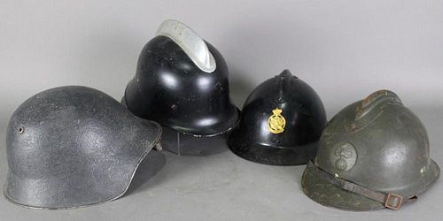 Four Vintage European Military Helmets