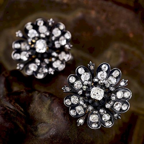 A Pair of Antique Diamond Flower Earrings