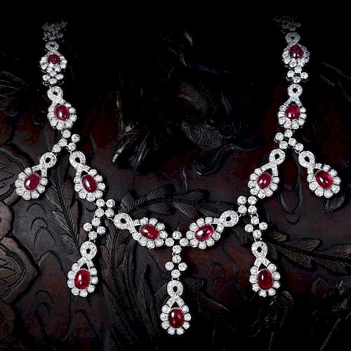 An Art Deco Star Ruby and Diamond Necklace, with a GIA Report