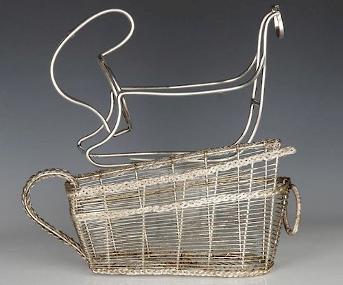 FRENCH SILVER PLATED WOVEN WIRE WINE BASKETS