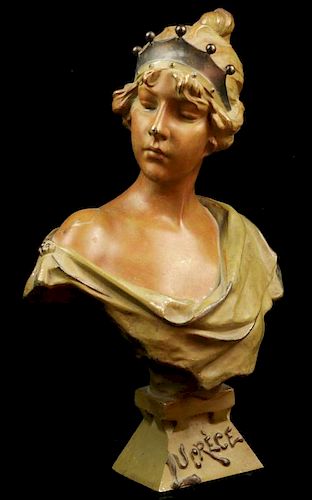 A 19TH C. PATINATED SPELTER BUST AFTER E. VILLANIS
