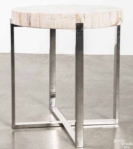 Petrified wood and chrome end table