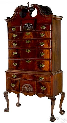 New England Queen Anne mahogany veneer high chest