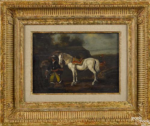 Continental oil on board of a hunter and horse