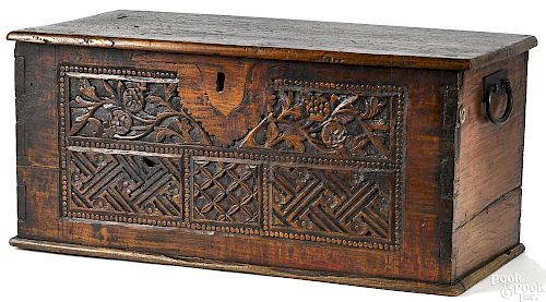 Jacobean style carved yewwood lock box