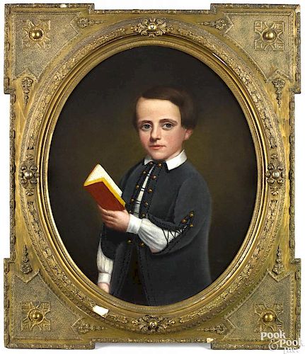 American oil on canvas portrait of boy