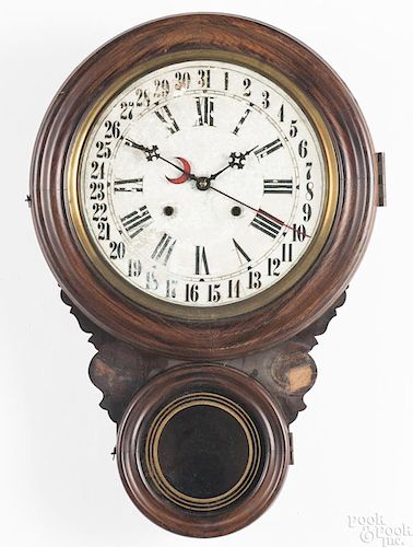 Burl veneer wall clock, late 19th c.