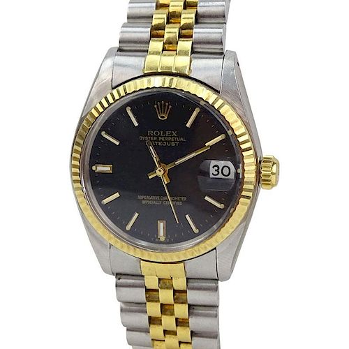 Vintage Rolex Datejust 18K Yellow Gold and Stainless Steel Jubilee Black Dial Watch, 31mm Case.