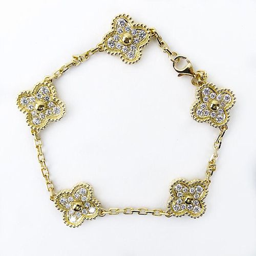 Van Cleef & Arpels Style Diamond and 18 Karat Yellow Gold "Alhambra" Bracelet. Stamped 750 to clasp.