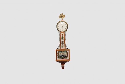 Foster Compos Mahogany Inlaid Banjo Clock, Pembroke, Mass.