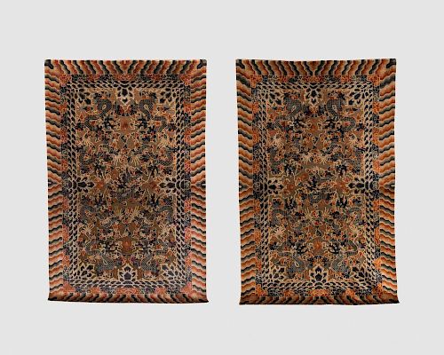 Pair of Chinese Silk and Metallic Thread Rugs, ca. 1900