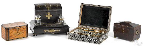 Hepplewhite inlaid satinwood tea caddy, ca. 1800