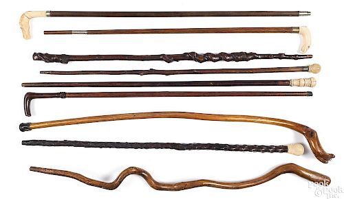 Collection of nine assorted canes, to include bone