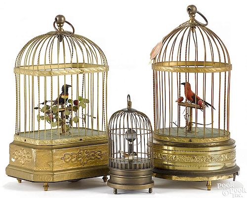 Three German musical bird cages
