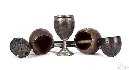 Sailor's silver mounted coconut goblet, 19th c.