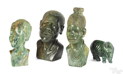 Three African carved stone busts