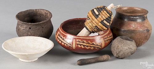 Four Native American pottery vessels