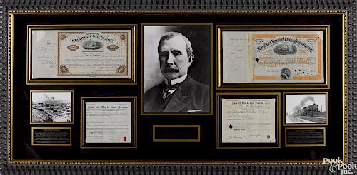 Framed ephemera relating to John D. Rockefeller