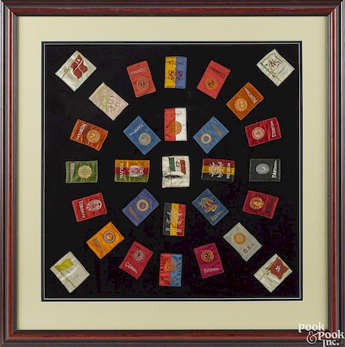 Group of framed silk patches