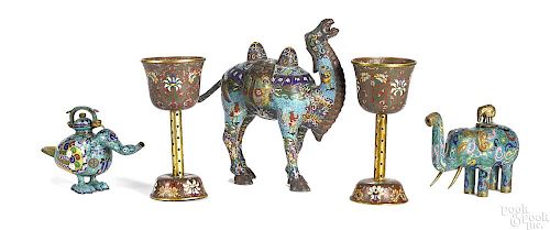 Chinese cloisonné chalice-form incense holders