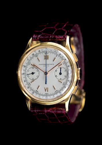 An 18 Karat Pink Gold Chronograph Wristwatch, Vacheron & Constantin, Circa 1949,