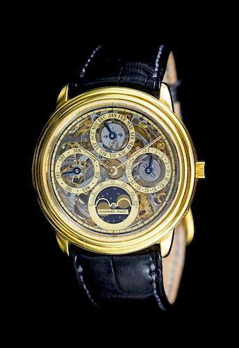 An 18 Karat Yellow Gold Skeletonized Quantieme Perpetual Wristwatch, Audemars Piguet,