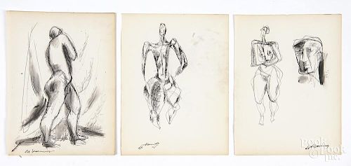 After de Kooning, three sketches of human figures