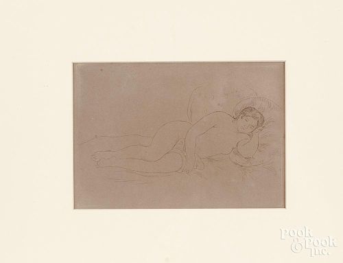 Engraving after Renoir, titled Reclining Nude