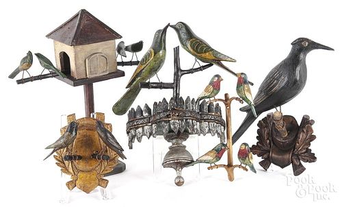 Grouping of five folk art bird carvings